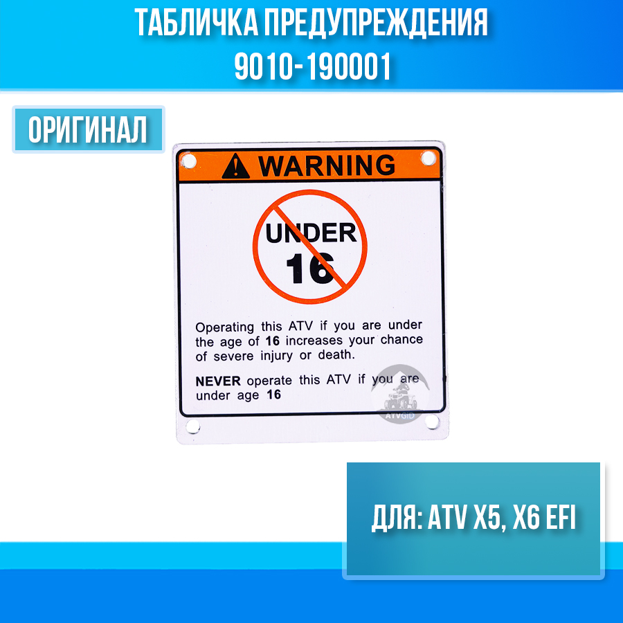 Табличка предупреждения ATV X5, X6 EFI 9010-190001