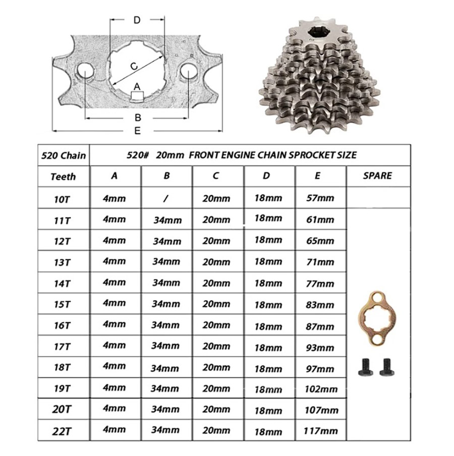 Звездочка цепи 520-d20 20T (звезда) передняя (ведущая)