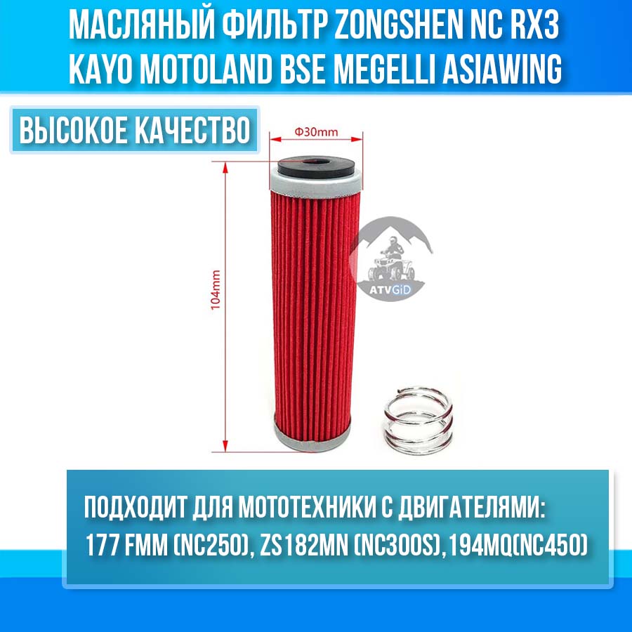 картинка Масляный фильтр Zongshen NC RX3 KAYO Motoland BSE Megelli Asiawing от магазина Компания+